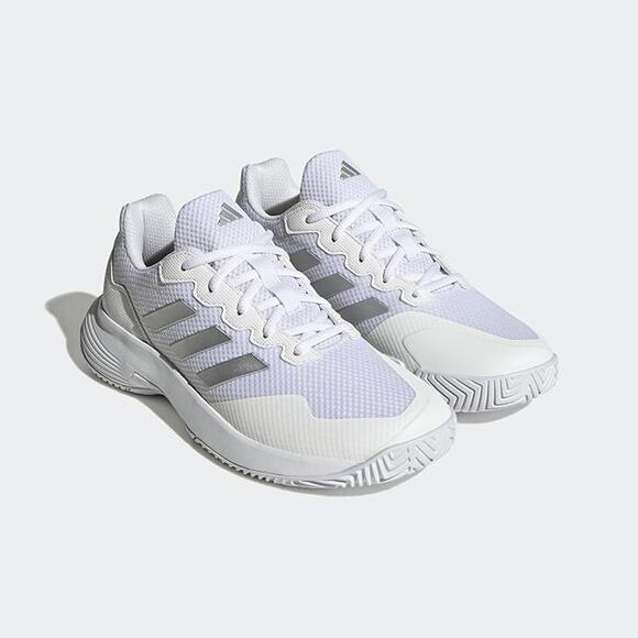 NWT adidas Women's GameCourt 2 Sneaker, White/Silver Metallic/White-SZ 5 - Picture 1 of 7